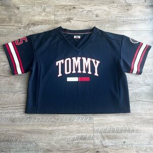 Rare Tommy Hilfiger Vintage Feel Athletic Jersey Cropped Heavyweight Shirt